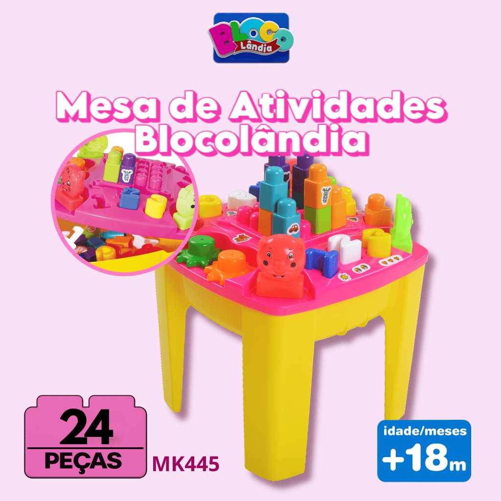 MK445 MESA ATIVIDADES BLOCOLANDIA ROSA (2PC)