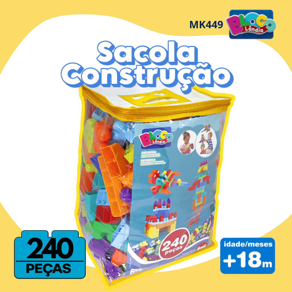 MK449 SACOLA CONSTRUÇÃO BLOCOLANDIA 240 PEÇAS (1PÇ)