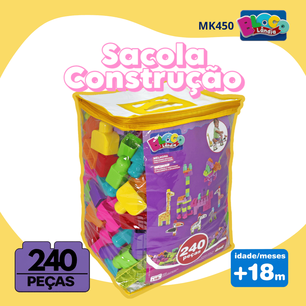MK450 SACOLA CONSTRUÇÃO BLOCOLANDIA MENINA 240 PEÇAS (1PÇ)