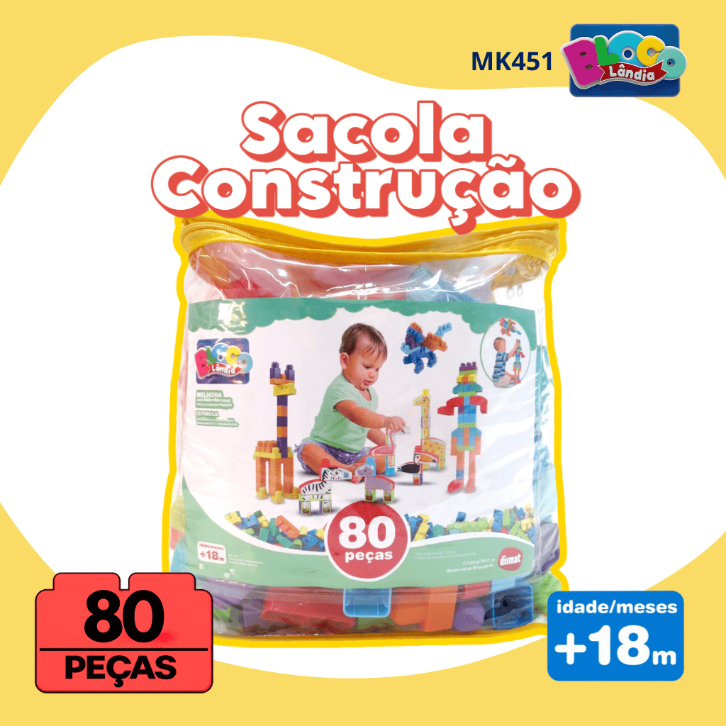 MK451 SACOLA CONSTRUÇÃO BLOCOLANDIA 80 PEÇAS (4PÇ)