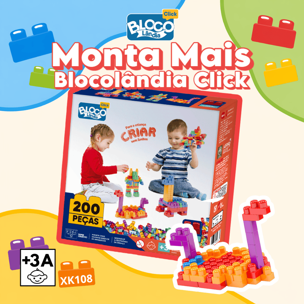 XK108 MONTA MAIS BLOCOLANDIA CLICK 200 PEÇAS (6PÇ)