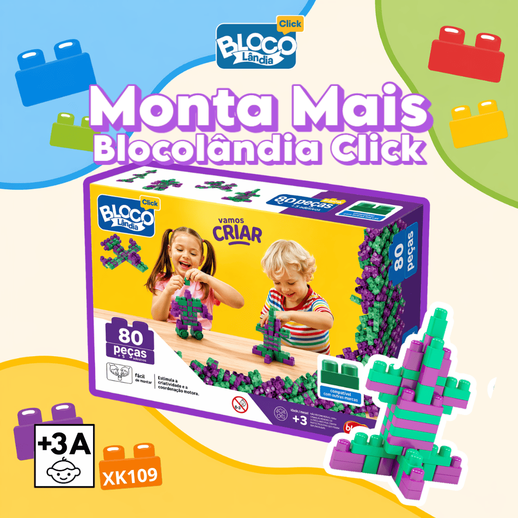 XK109 MONTA MAIS BLOCOLANDIA CLICK 80 PEÇAS (8PÇ)