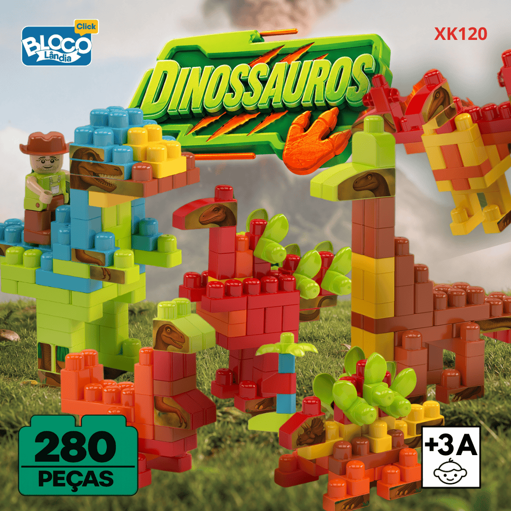XK120 DINOSSAUROS BLOCOLANDIA CLICK 280 PEÇAS (4PÇ)